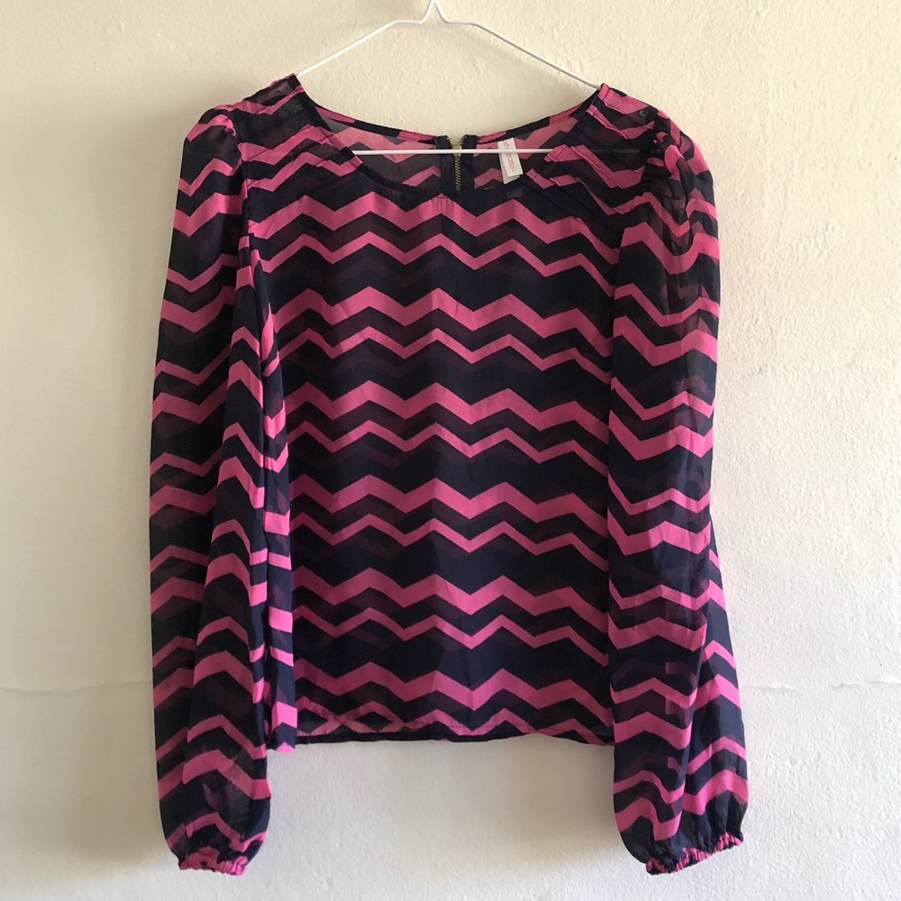 Sheer Chevron Pattern Blouse
